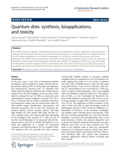 (PDF) Quantum dots: Synthesis, bioapplications, and toxicity