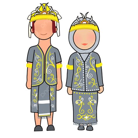 Baju Adat Kalimantan Timur Indonesia, Pakaian Tradisional, Pernikahan Muslim, Ilustrasi PNG ...