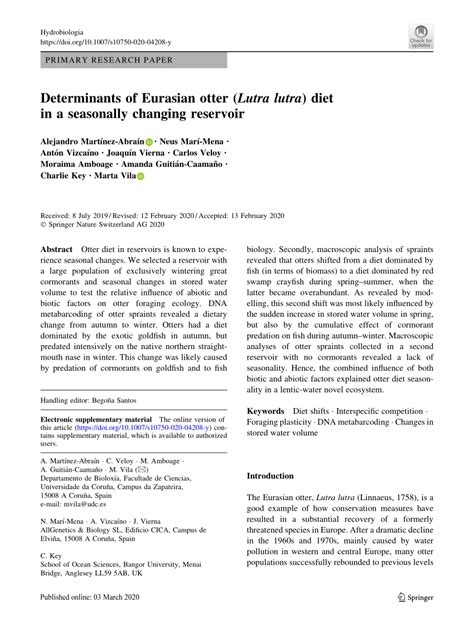 (PDF) Determinants of Eurasian otter (Lutra lutra) diet in a seasonally ...