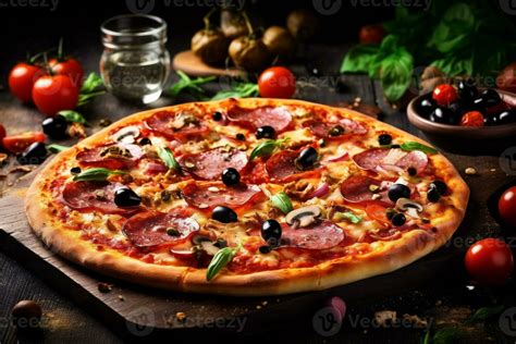 background food space meal black italian food tomato rustic cheese pizza fast copy. Generative ...