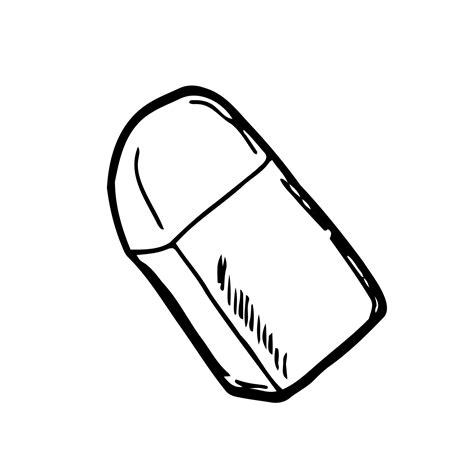 Vector image of an eraser for erasing a pencil. Black outline, doodle. Logo. School supplies for ...