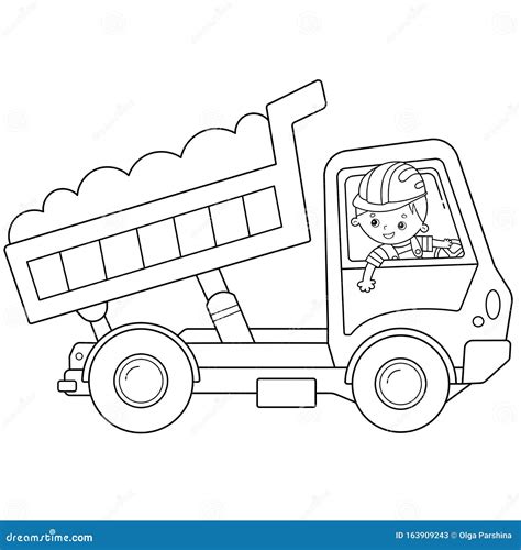 Coloring Page Outline of Cartoon Lorry or Dump Truck. Construction ...