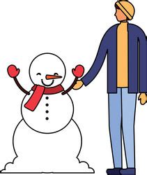 Man holding hand to snowman Royalty Free Vector Image