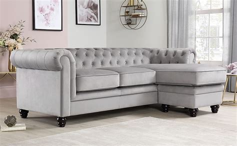 Hampton Grey Velvet L Shape Chesterfield Corner Sofa | Furniture And Choice