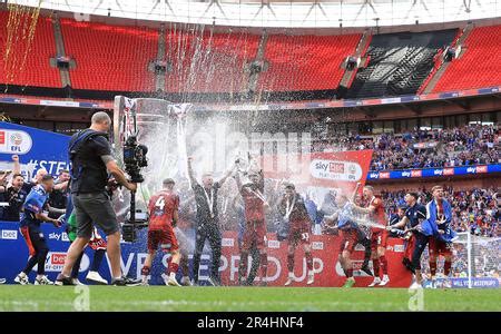 Carlisle United celebrate after winning the Sky Bet League Two play-off final at Wembley Stadium ...