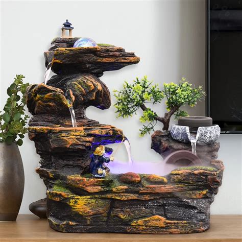 110V/220V Rockery Water Indoor Desktop Fountain/Waterfall Feng Shui Wheel Home Decor Accessories ...