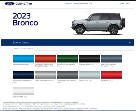 2023 Bronco colors preview (w/ Azure Gray Metallic) from Ford Dealer Connection color & trim ...