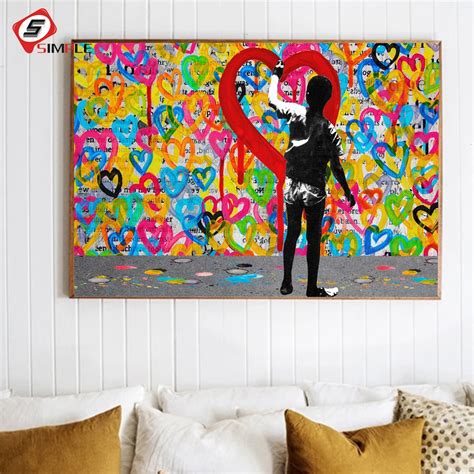 Wall Art Painting - Banksy Art "Hearts" Canvas Colourful Graffiti Street Artwork - Banksy Store