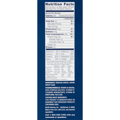 barilla pasta nutrition facts