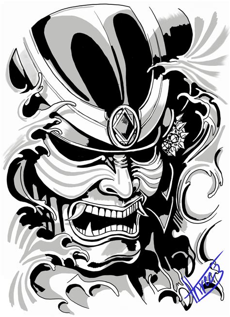 Samurai mask by threeharom on DeviantArt | Samurai tattoo design, Oni ...