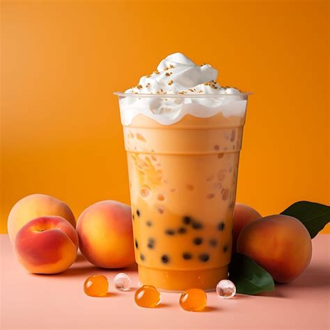 Premium AI Image | Photo of Peach Bubble Tea Peach Flavored Tea Base ...