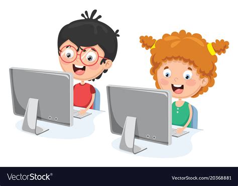 Kids with computer Royalty Free Vector Image - VectorStock