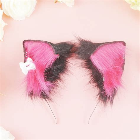 Hot Pink and Black Cat Ears Rose Kitten Ears, Kitten Ears - Etsy