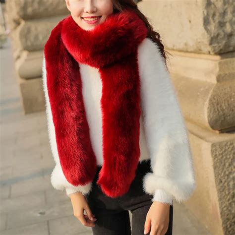 New Designer Faux Fur Scarves Women Winter Keep Warm Soft Long women's scarves Faux Fur Cape ...