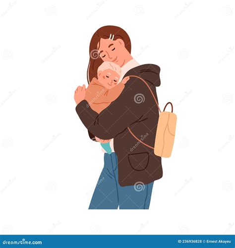 Mother Hugging Newborn Baby Portrait. Young Mom with New Born Child in Hands Stock Vector ...