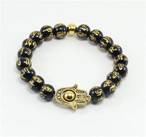 BB0340 unique charm Buddha bracelet, black onyx bracelet ancient gold ...