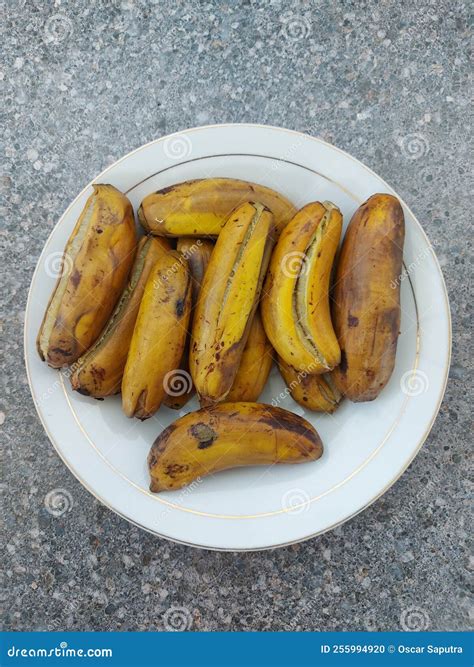 Close-up of boiled banana. stock photo. Image of gourmet - 255994920