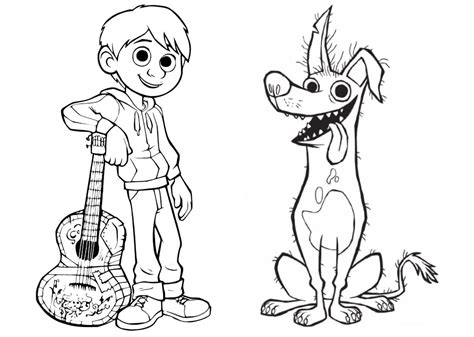 Disney Movie Coco Coloring Pages Miguel And Dante Dog - Free Printable ...