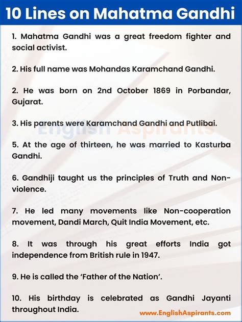 10 Lines on Mahatma Gandhi | Mahatma gandhi, Gandhi life, Mahatma gandhi information