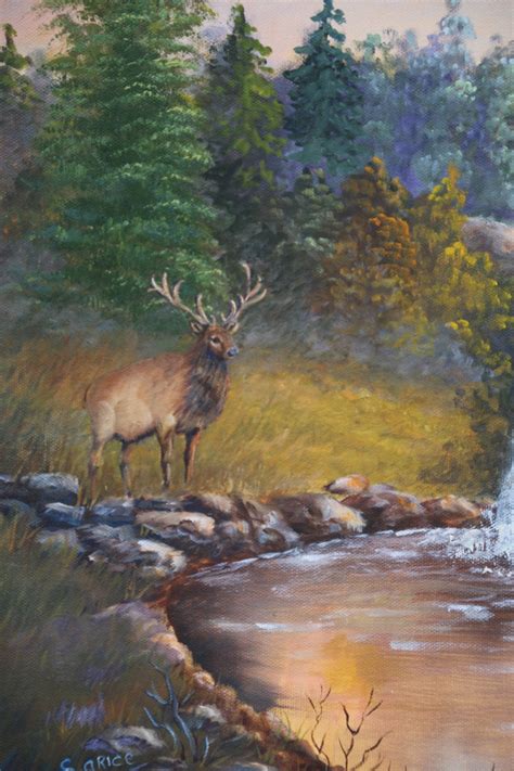 Elk in Mountains Oil Painting, Original Oil Painting, Elk Painting ...