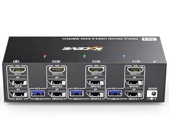 KVM Switch 3 Monitors 3 Computers 8K@60Hz 4K@144Hz, Camgeet HDMI+2 Displayport KVM Switch Triple ...