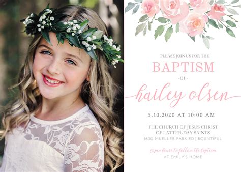 LDS Floral Baptism Invitation Girl Baptism Invitation LDS | Etsy