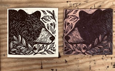 Bear linoleum block print @LaRuePrints | Linocut art, Printmaking art, Linoleum printmaking