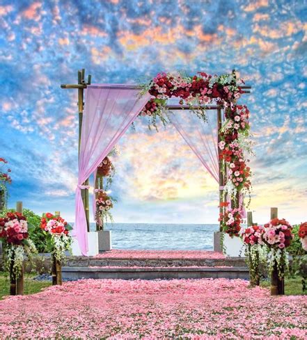 8x8FT Blue Sea Pink Flowers Petal Floor Garland Stage Wedding Ceremony Photography Backdrops ...