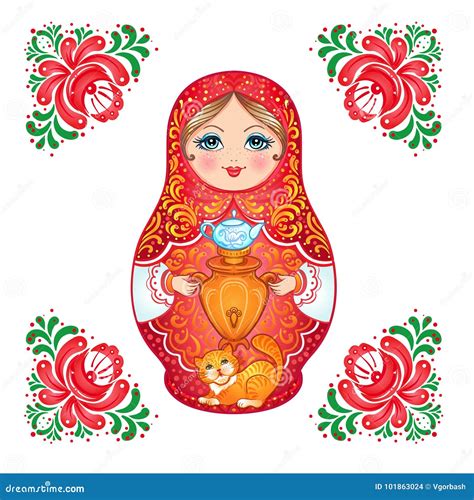 Babushka (matryoshka), Traditional Russian Wooden Nesting Doll D Stock Vector - Illustration of ...