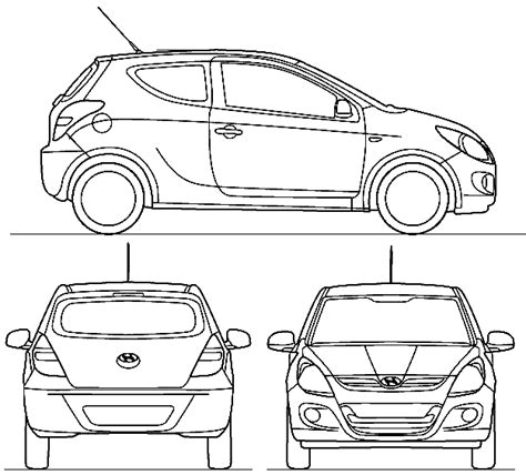 2010 Hyundai I20 Hatchback blueprints free - Outlines