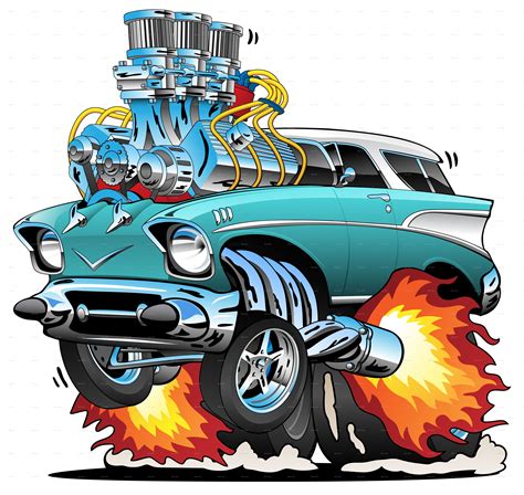 Classic Fifties Hot Rod Muscle Car Cartoon Vector Illustration #Hot, #Rod, #Classic, #Fifties ...