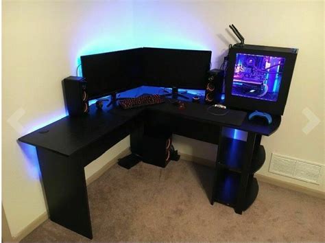 Furniture Office Corner Desk Black L Shaped Workstation Computer Desk With Bookshelves NEW ...