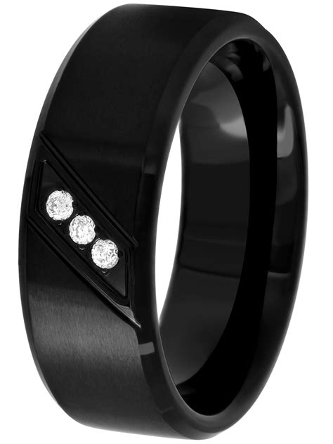 Men's Black Stainless Steel Diamond Accent Wedding Band - Walmart.com