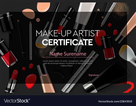 Certificate makeup artist education makeup school Vector Image