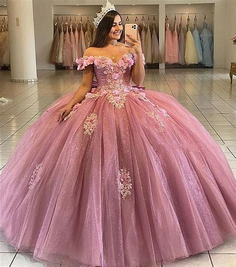 Charming Off The Shoulder Quinceanera Dresses Pink 3D Flowers Sweet 16 ...