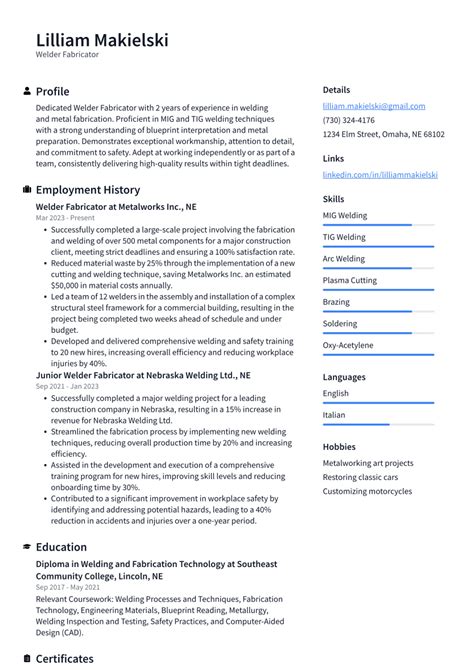 Welder Fabricator Resume Examples and Templates | ResumeCat