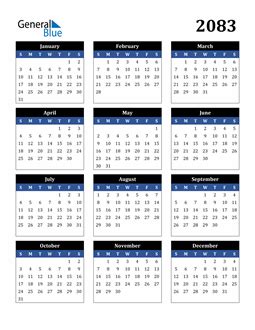 2083 Calendar (PDF, Word, Excel)