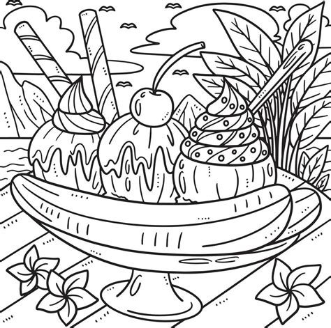 Summer Banana Split Coloring Page for Kids 19979682 Vector Art at Vecteezy