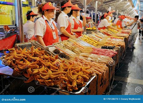 Food Vendors at the Donghuamen Night Market Near Wangfujing Street in ...