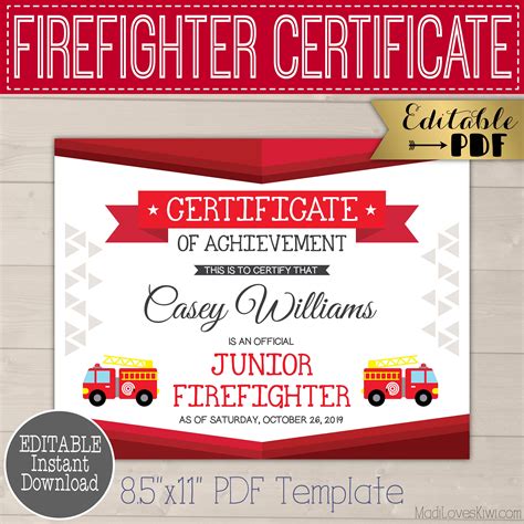 Printable Junior Firefighter Certificate Firetruck Birthday | Etsy Canada