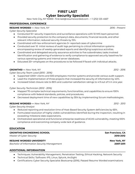 Best Cyber Security Resume Sample