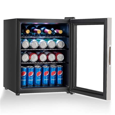 COSTWAY Beverage Refrigerator and Cooler, 52 Can Mini Fridge with Glass Door for Soda Beer or ...