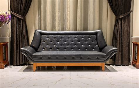 Premium Photo | Interior room with black leather sofa in living room