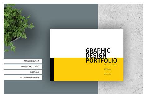 Graphic Design Portfolio Template on Yellow Images Creative Store