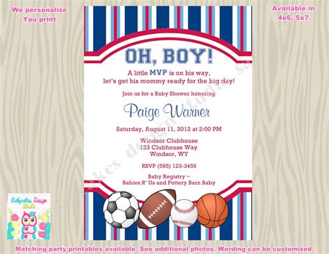 Sports Theme Baby Shower Invitation Invite Sports Baby Shower