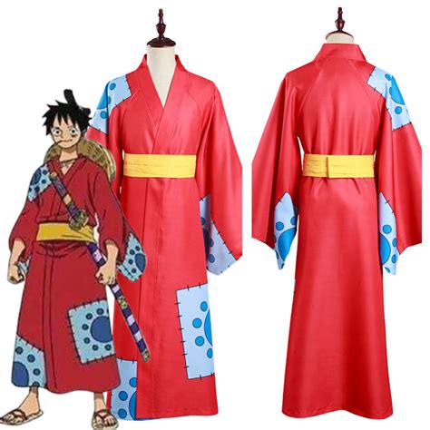 One Piece Wano Country Monkey D. Luffy Kimono Outfits Halloween Carnival Suit Cosplay Costume ...