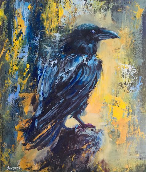 Raven, Bird oil painting, original art, wall art, - matagrande.al.gov.br