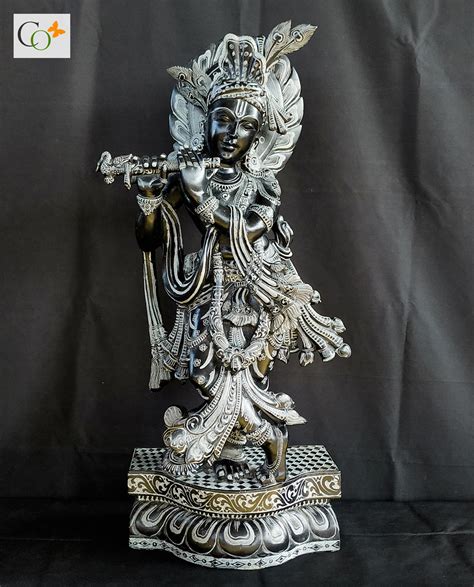 Black Stone Lord Krishna Statue 2 ft - CRAFTS ODISHA