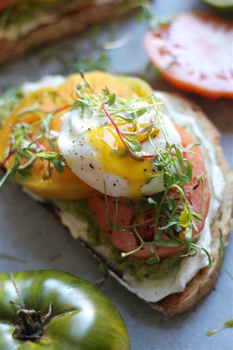 Cream Cheese Avocado Toast with Heirloom Tomatoes and Poached Eggs