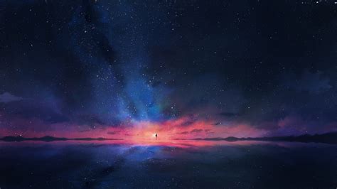 Anime, Night, Sky, Stars, Horizon, Scenery, 4K, #92 Wallpaper PC Desktop